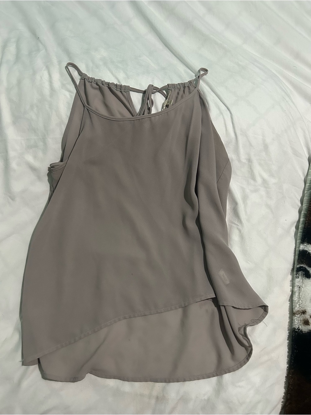 Women's Taupe Layered Asymmetrical Cami with Tie Back
